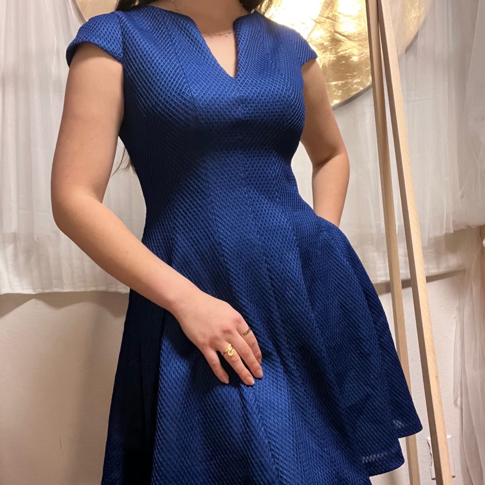 royal blue flare dress with pockets